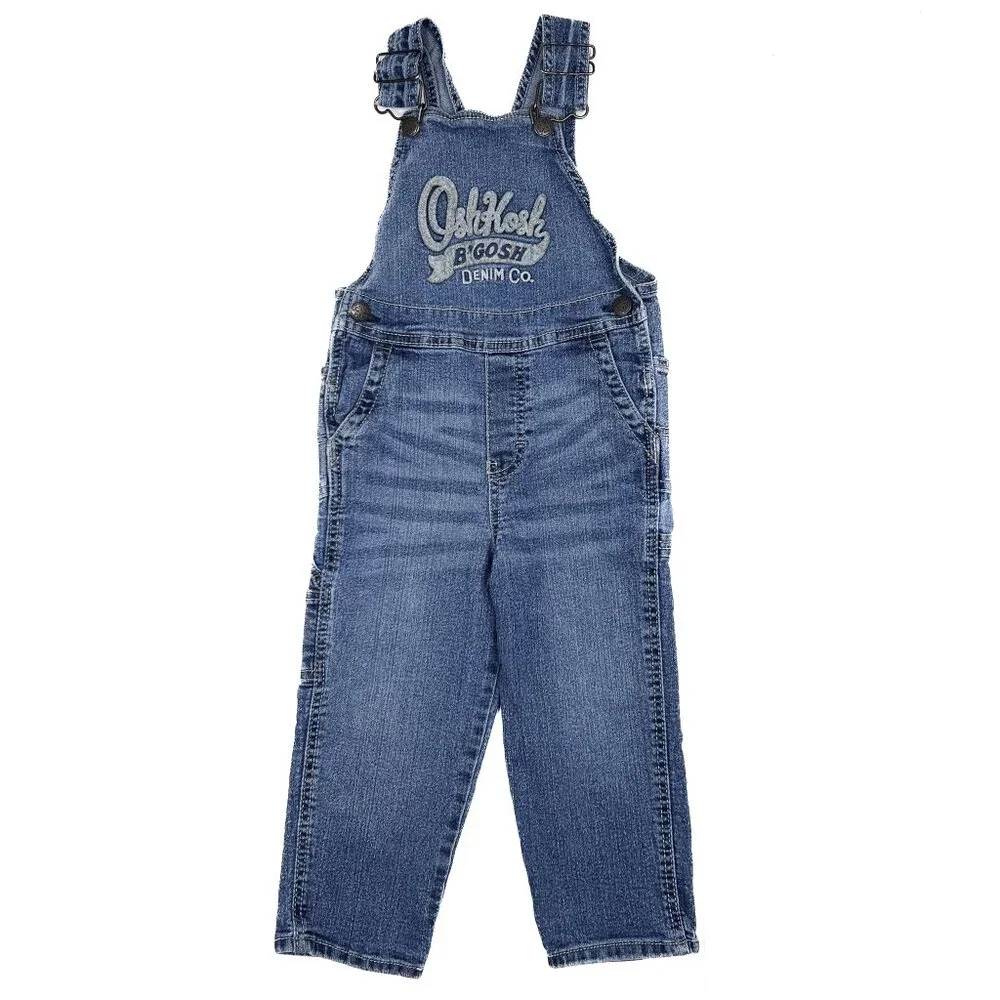 OshKosh B'Gosh Logo Denim‎ Overalls Toddler Coveralls Play, Farm, Everyday Sz 3T